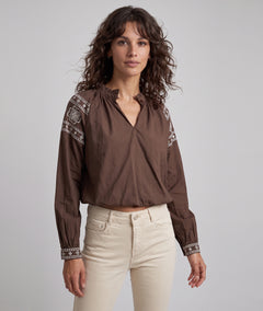 Blouse femme choco 100 % coton à broderies bohèmes