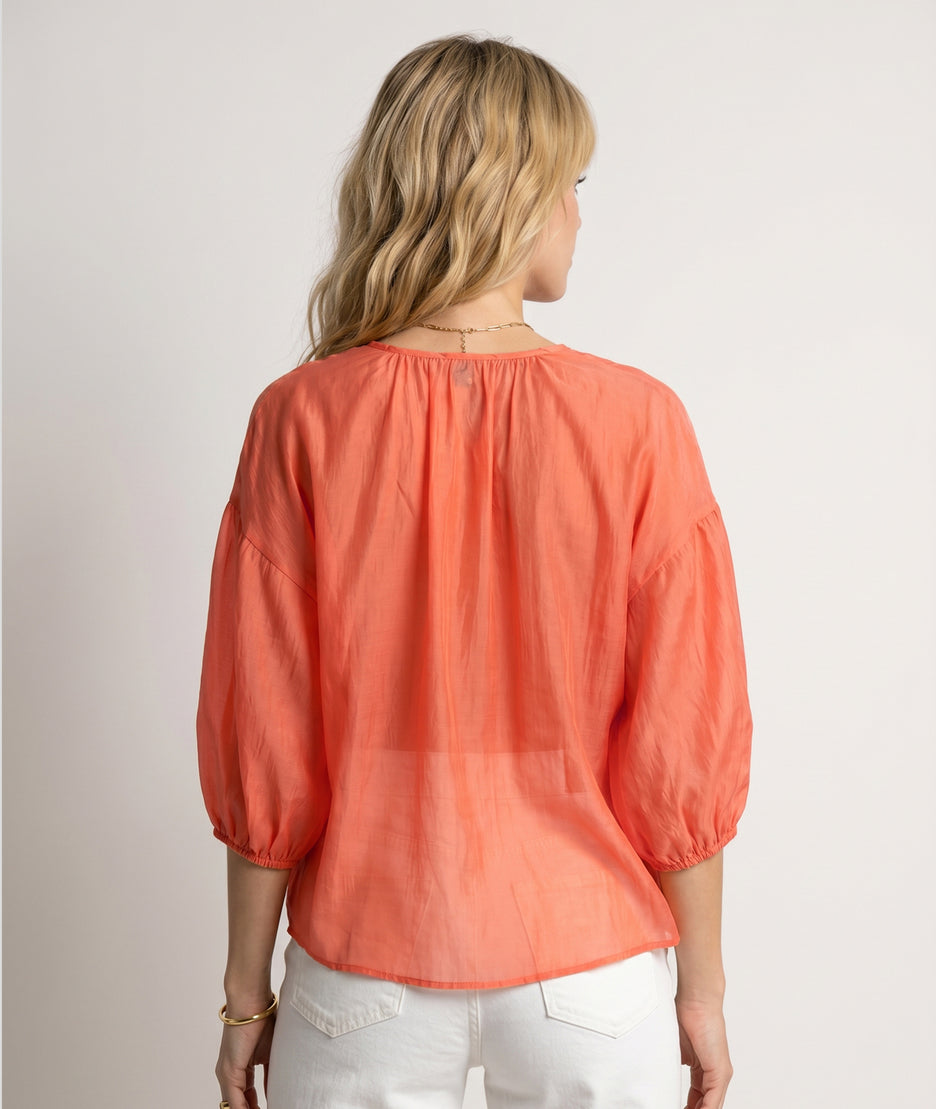 Chemise Valentina fluide à volants orange dos