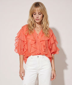 Chemise Valentina fluide à volants orange face