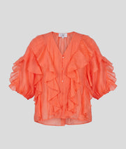 Chemise Valentina fluide à volants orange face