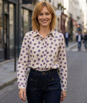 Chemise Violetta à rayures et fleurs - blanc