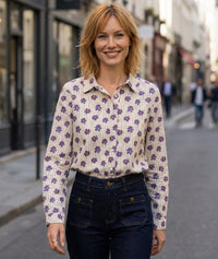 Chemise Violetta à rayures et fleurs - blanc