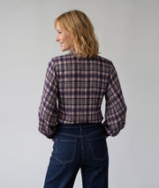Chemise Violine violette à carreaux avec manches bouffantes — marque Carnaby