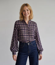 Chemise Violine violette à carreaux avec manches bouffantes — marque Carnaby