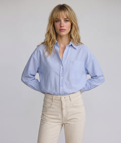 Chemise Yana bleue à rayures avec poche poitrine — marque Carnaby