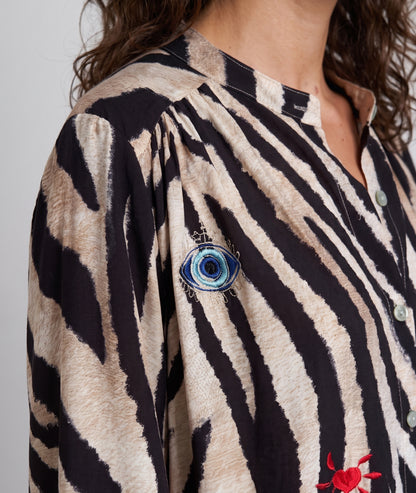 Chemise Zeko noire à motif zèbre avec broderies fantaisie — marque Carnaby