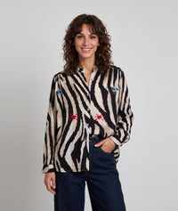 Chemise zèbre Zeko à broderies - noir