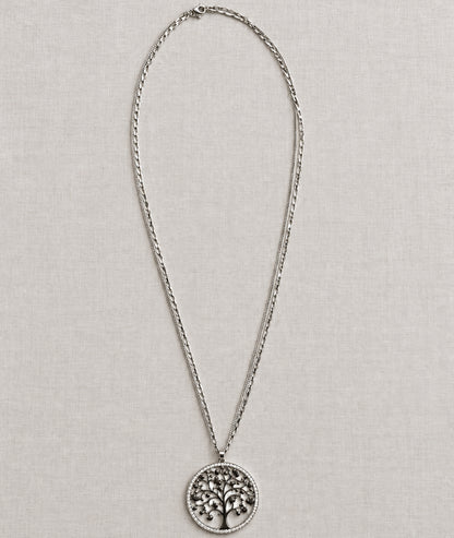 Collier sautoir pendentif Arbre de vie argenté