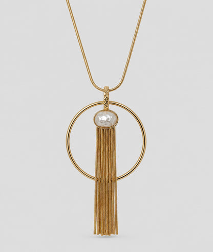 Collier Frange jaune sautoir avec pendentif anneau et franges — marque Carnaby