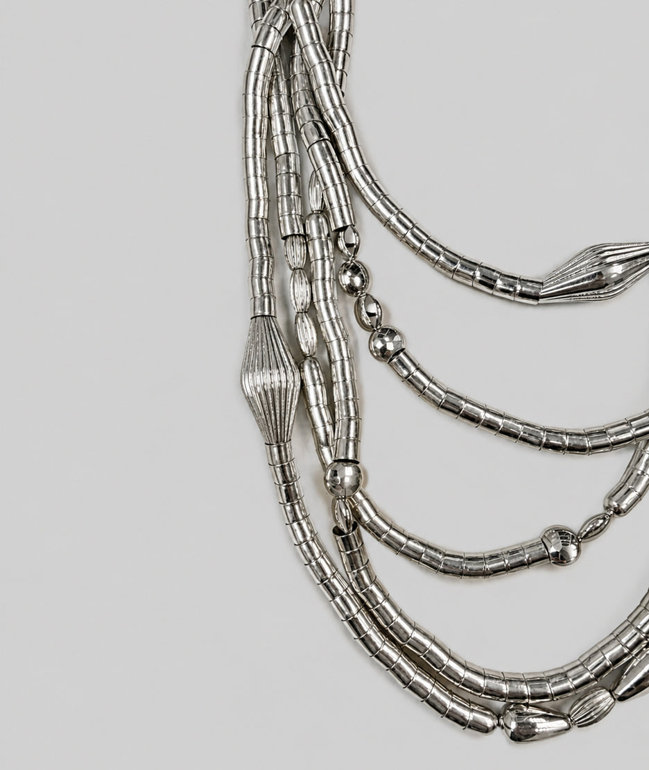 Collier fantaisie gris argenté détail perles métalliques - Carnaby
