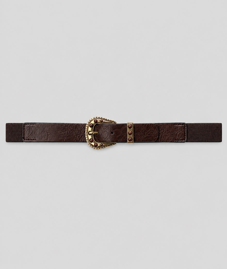 Ceinture style western femme choco avec boucle dorée et pierres
