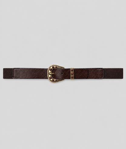 Ceinture style western femme choco avec boucle dorée et pierres