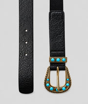 Ceinture style western femme noir avec boucle dorée et pierres