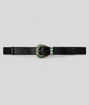 Ceinture style western femme noir avec boucle dorée et pierres