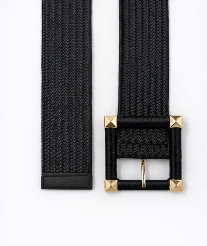 Ceinture tressée boucle carrée Carra noir face