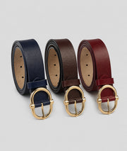 Ceinture femme effet cuir bordeaux, marine et choco à boucle dorée - Carnaby