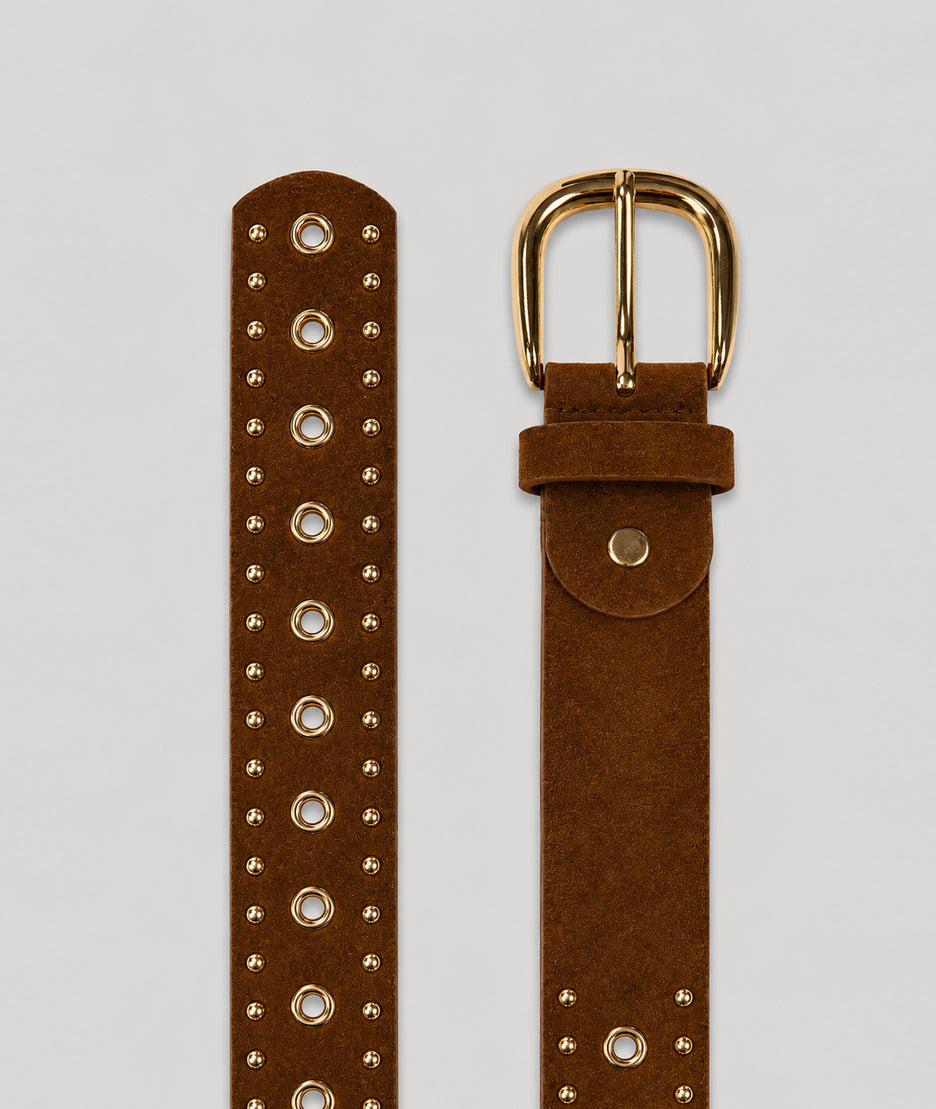 Ceinture effet daim Ella camel à œillets dorés -Carnaby