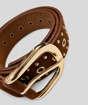Ceinture cloutée à œillets Ella camel détail boucle dorée - Carnaby