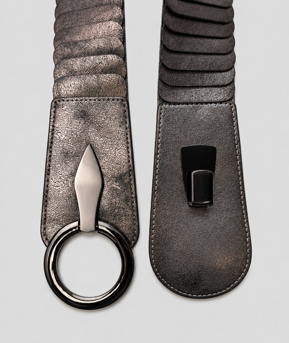 Ceinture large femme gris élastique Laly à attache ronde