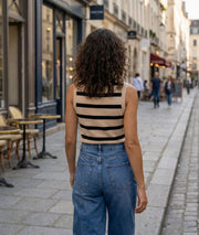 Débardeur Coeur marinière avec ouverture beige dos