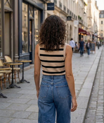 Débardeur Coeur marinière avec ouverture beige dos