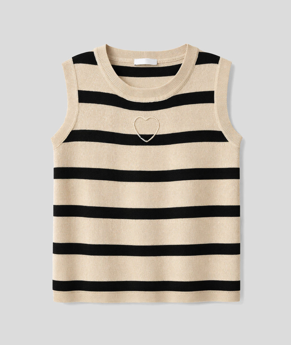 Débardeur Coeur marinière avec ouverture beige face
