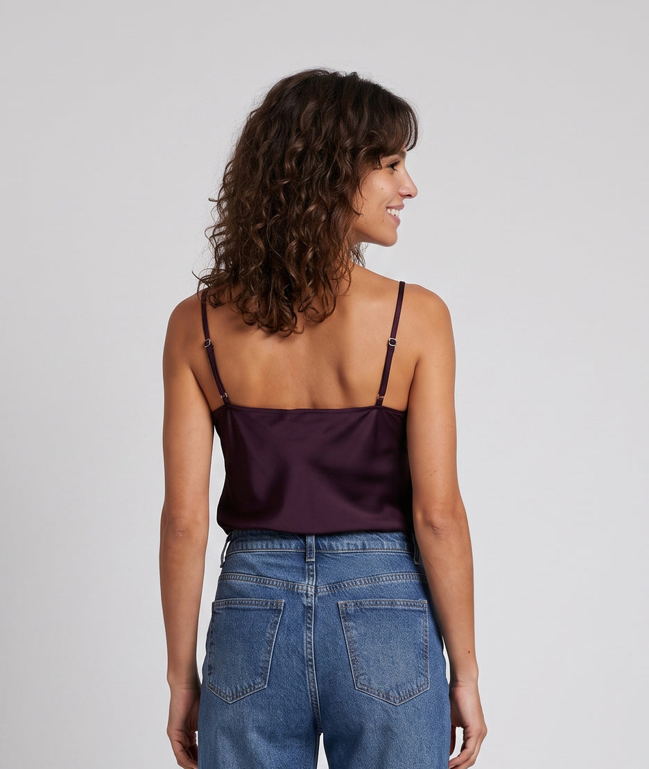 Débardeur Dianna bordeau en satin avec dentelle — marque Carnaby