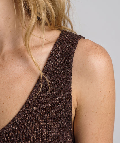 Débardeur Donna choco en maille pailletée avec col en V — marque Carnaby