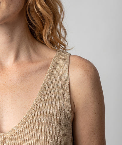 Débardeur Donna écru en maille pailletée avec col en V — marque Carnaby