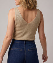Débardeur Donna écru en maille pailletée avec col en V — marque Carnaby