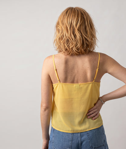 Débardeur femme Elena jaune à dentelles