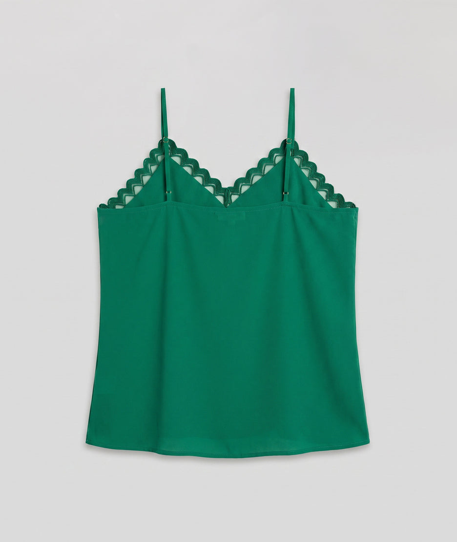 Débardeur femme Elena vert à dentelles