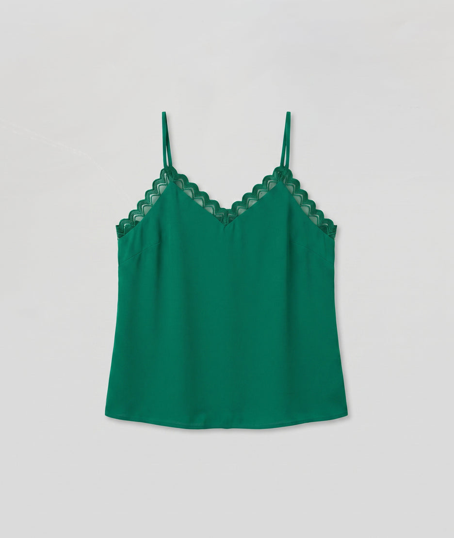 Débardeur femme Elena vert à dentelles