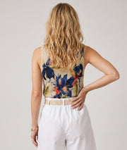 Débardeur Flore bleu motif fleurs dos — marque Carnaby