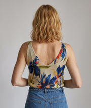 Débardeur Flore pailleté motif fleurs - bleu