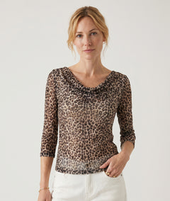 Top en résille Nelly léopard beige face — marque Carnaby