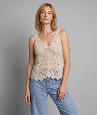 Débardeur Pauline en maille ajourée - beige