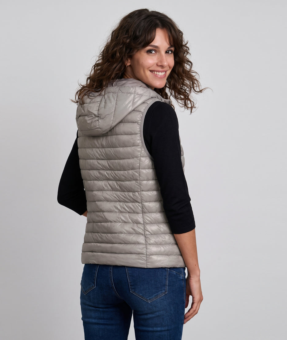Doudoune sans manches Gaby beige femme à capuche