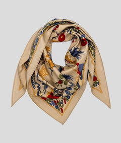 Foulard Florina motif fleuri beige face