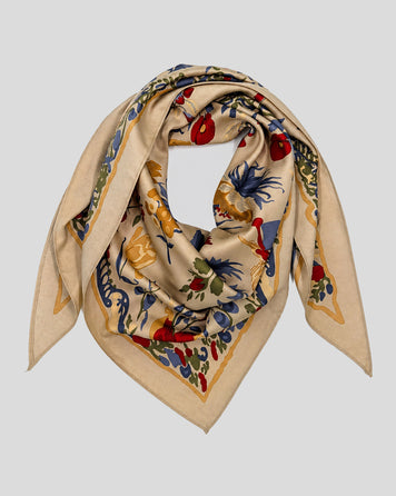Foulard Florina motif fleuri beige face