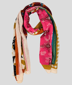 Foulard Milla long vert rose face