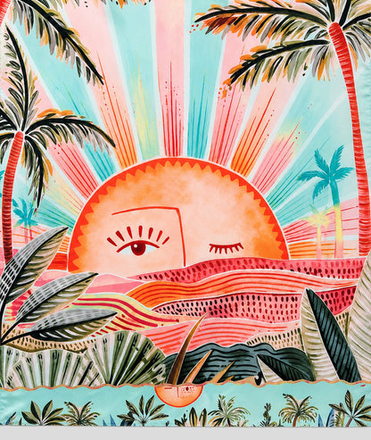 Foulard carré Palmito à motifs vert eau détail