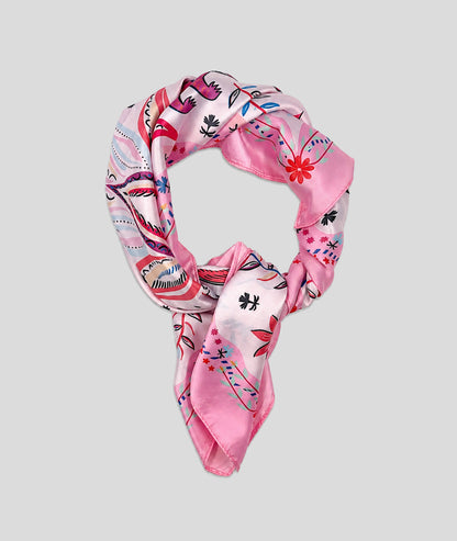 Foulard Paradis carré effet satin - rose
