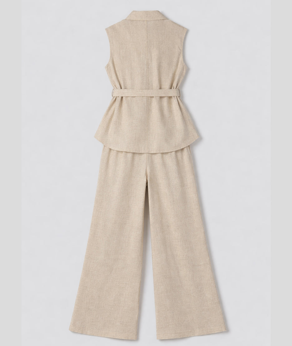 Ensemble Indra effet lin beige dos