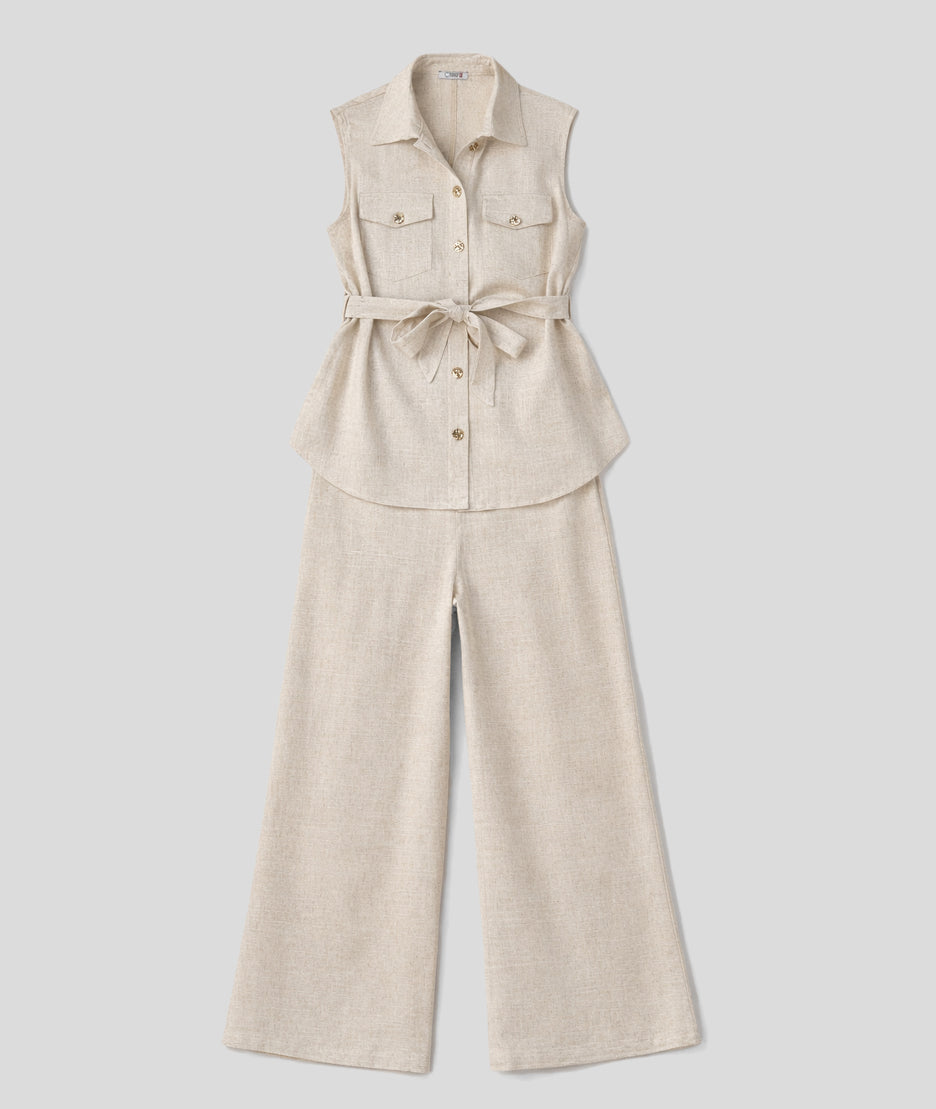 Ensemble Indra effet lin beige face