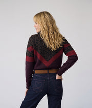 Gilet en maille femme Ama motif léopard bordeaux et rouge
