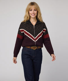 Gilet en maille femme Ama motif léopard bordeaux et rouge