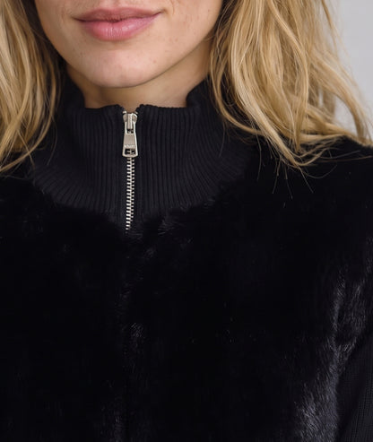Gilet Brenda noir en maille et fausse fourrure femme