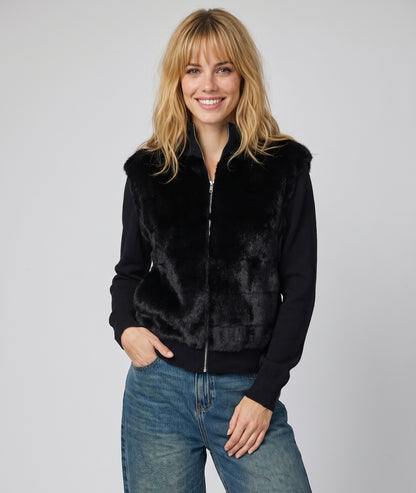 Gilet Brenda noir en maille et fausse fourrure femme