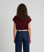 Gilet sans manches en maille femme Butonna bordeaux à col V et boutons métalliques 